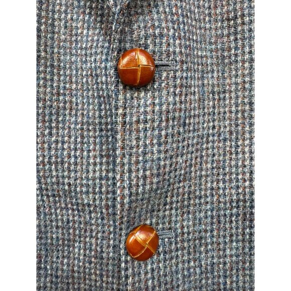 Vintage Oldsridge Holder-Reid Mens Wool Blazer Leather Buttons Gray Blue 42R - Picture 6 of 12